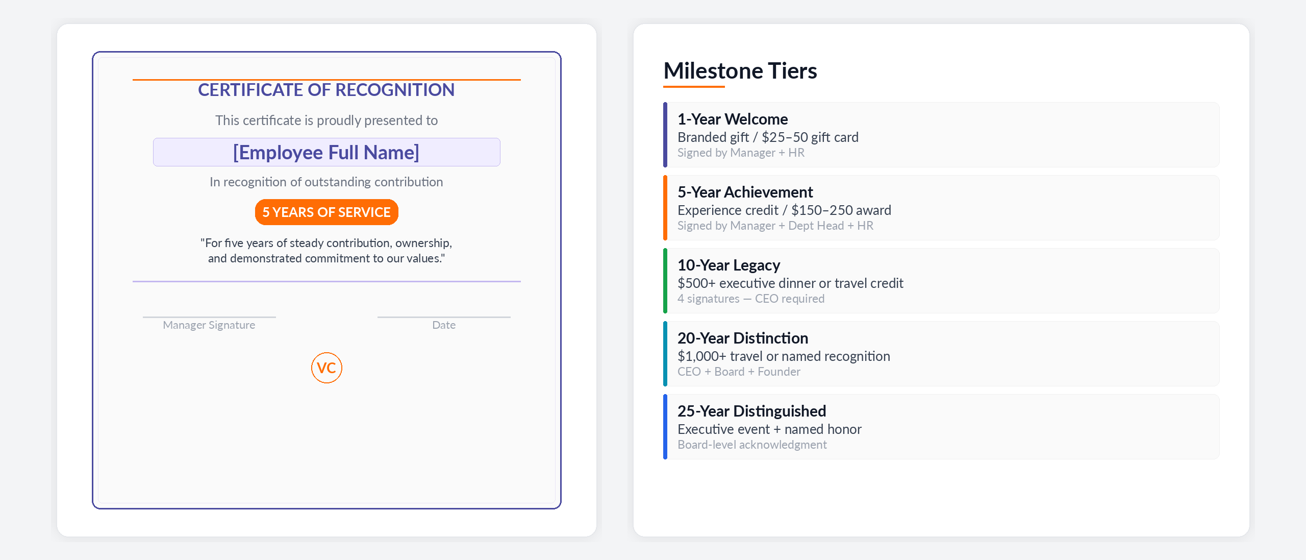 Years of Service Recognition Certificate Template — free download preview